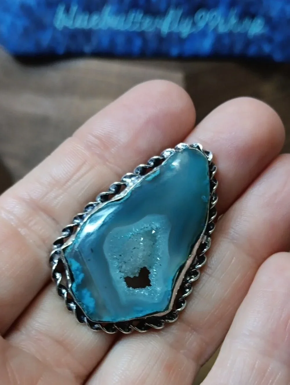 Blue Druzy Agate Statement Ring - Women Jewelry